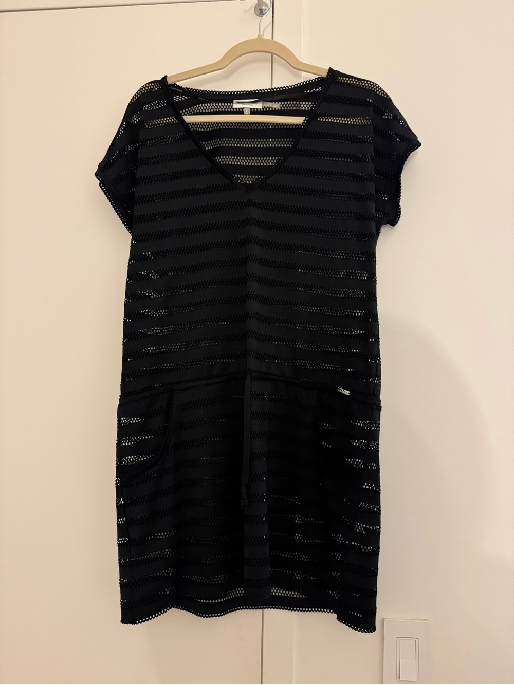 Black Striped Eyelet V-Neck Women's Cover Up